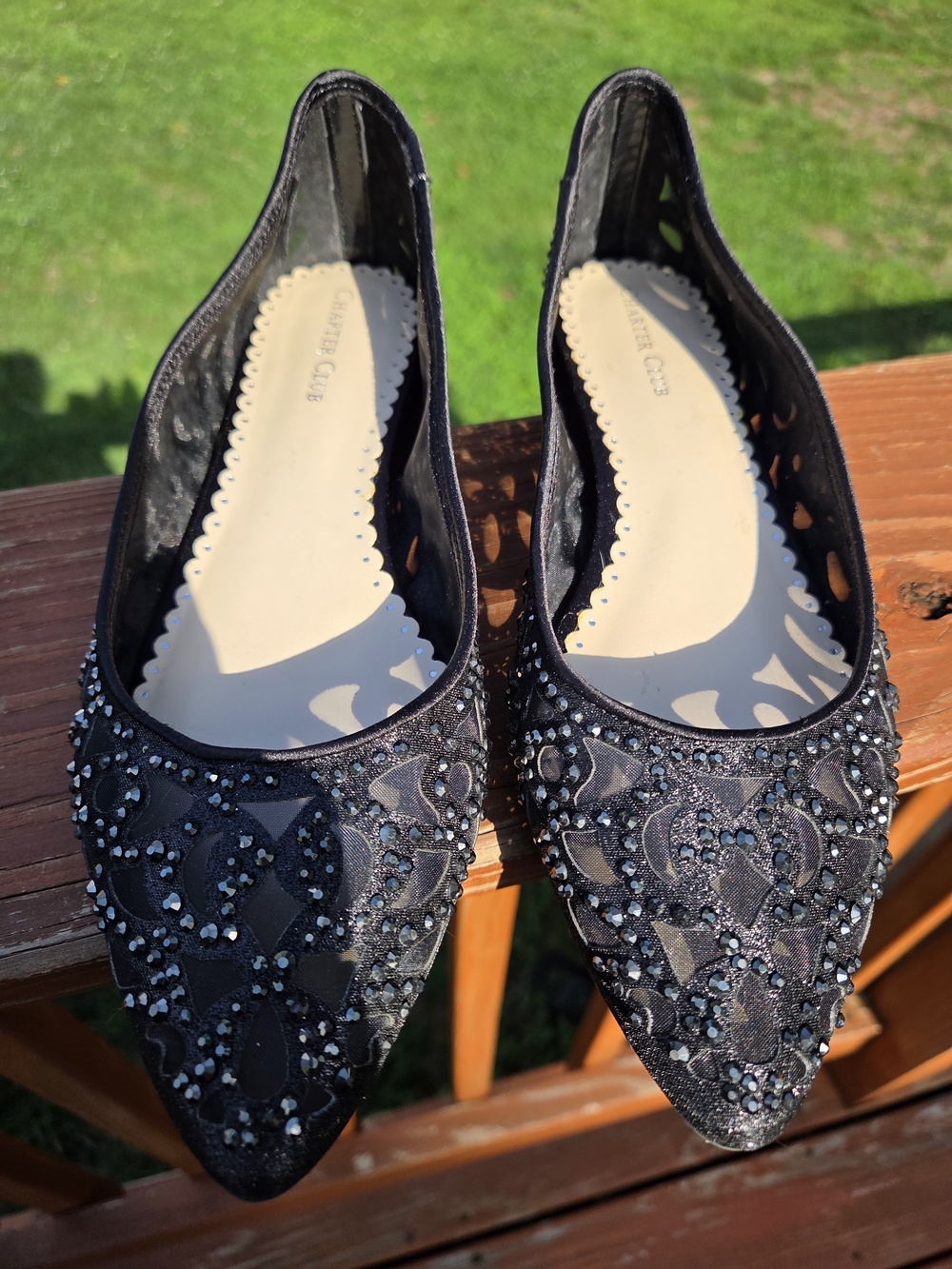 Charter Club Tonina Pointed Toe Mesh Rhinestone Ballet Flats - NIB Black Size 7M